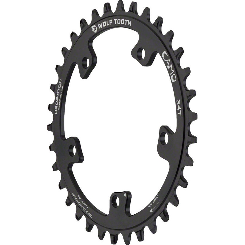 Wolf Tooth CAMO Aluminum Chainring – 34t Wolf Tooth CAMO Mount Drop-Stop A BLK
