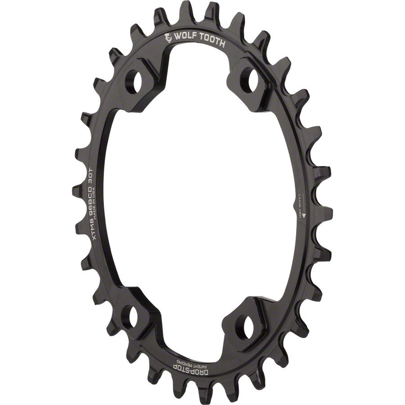 Wolf Tooth Elliptical 96 BCD Chainring – 30t 96 Asymmetric BCD 4-Bolt Drop-Stop A For Shimano XT M8000 SLX M7000 Cranks BLK