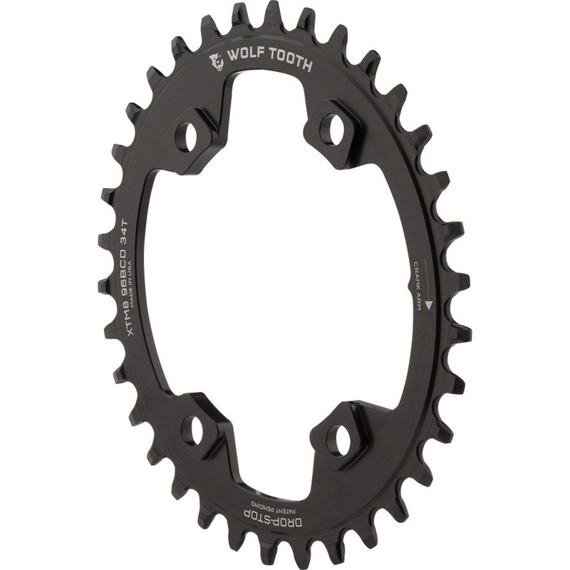 Wolf Tooth Elliptical 96 BCD Chainring – 34t 96 Asymmetric BCD 4-Bolt Drop-Stop A For Shimano XT M8000 SLX M7000 Cranks BLK