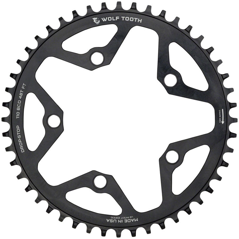 Wolf Tooth 110 BCD Cyclocross Road Chainring – 48t 110 BCD 5-Bolt Drop-Stop B 10/11/12-Speed Eagle Flattop Compatible BLK