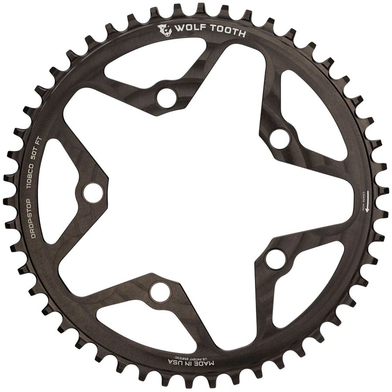 Wolf Tooth 110 BCD Cyclocross Road Chainring – 50t 110 BCD 5-Bolt Drop-Stop B 10/11/12-Speed Eagle Flattop Compatible BLK