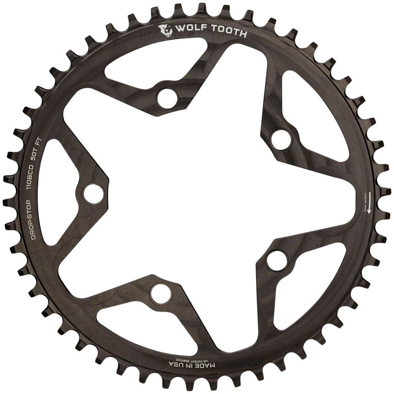 Wolf Tooth 110 BCD Cyclocross Road Chainring – 52t 110 BCD 5-Bolt Drop-Stop B 10/11/12-Speed Eagle Flattop Compatible BLK