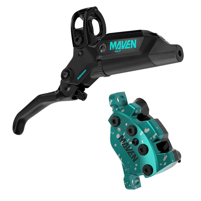 SRAM Maven Ultimate Stealth Expert Disc Brake Kit – Front/Rear Levers Front/Rear Teal Splatter Calipers Adapters Rotors Bleed Kit A1