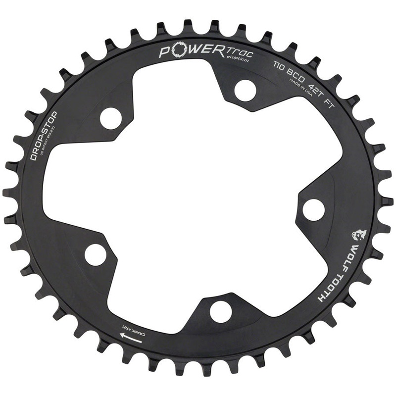 Wolf Tooth Elliptical 110 BCD Chainring – 40t 110 BCD 5-Bolt Drop-Stop B 10/11/12-Speed Eagle Flattop Compatible BLK