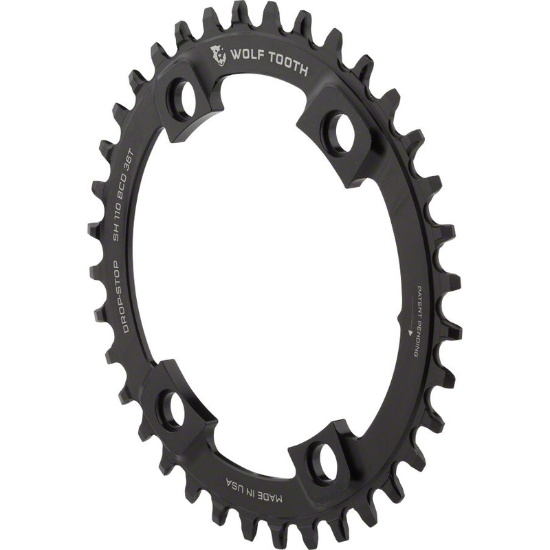 Wolf Tooth Shimano 110 Asymmetric BCD Chainring – 36t 110 Asymmetric BCD 4-Bolt Drop-Stop A For Shimano Cranks BLK