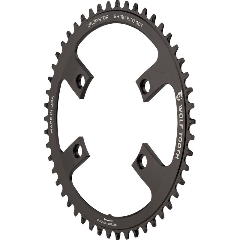 Wolf Tooth Shimano 110 Asymmetric BCD Chainring – 50t 110 Asymmetric BCD 4-Bolt Drop-Stop B For Shimano Cranks BLK