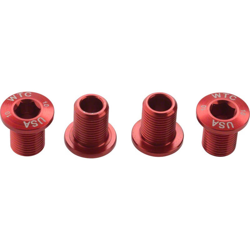 Wolf Tooth Set of Chainring Bolts 104 x 30T rings 10 mm long 4-Pieces Red