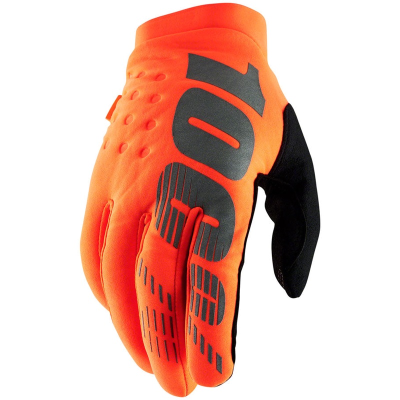 100% Brisker Gloves – Flourescent Orange/Black Full Finger Mens Medium